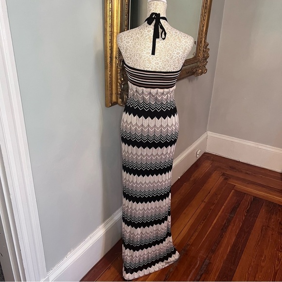 TRINA TURK Vallarta Brown, Cream , Black Chevron Halter Maxi Dress Size Medium - Picture 8 of 13